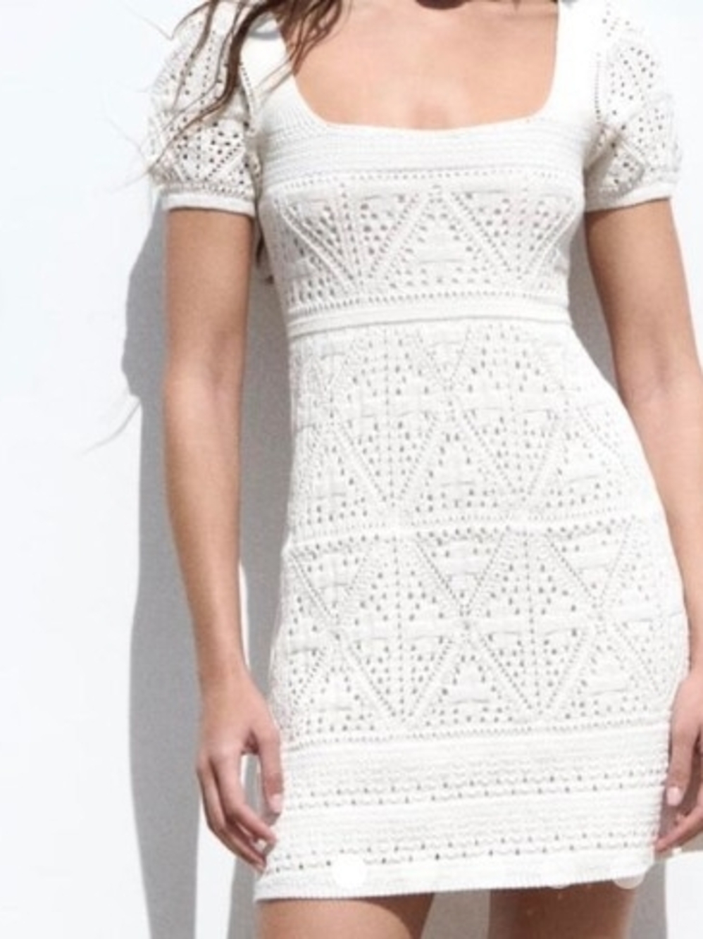 Zara White Crochet Knit Mini Dress